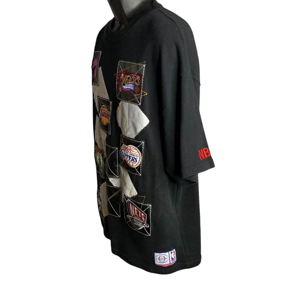 Vintage OUNK NBA Embroidered Shirt XL Black Crewneck Heavy Knit Lakers Clippers - Picture 4 of 8